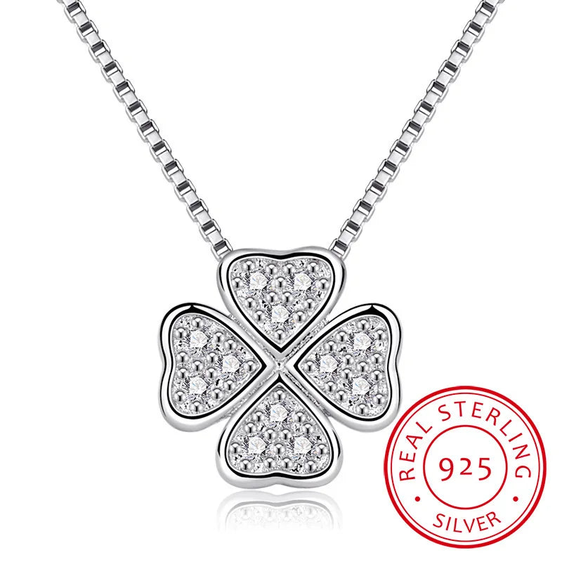 925 Sterling Silver Jewelry Love Clover Necklaces & Pendants Rhinestones Fashion Choker Maxi Necklace Women Collares