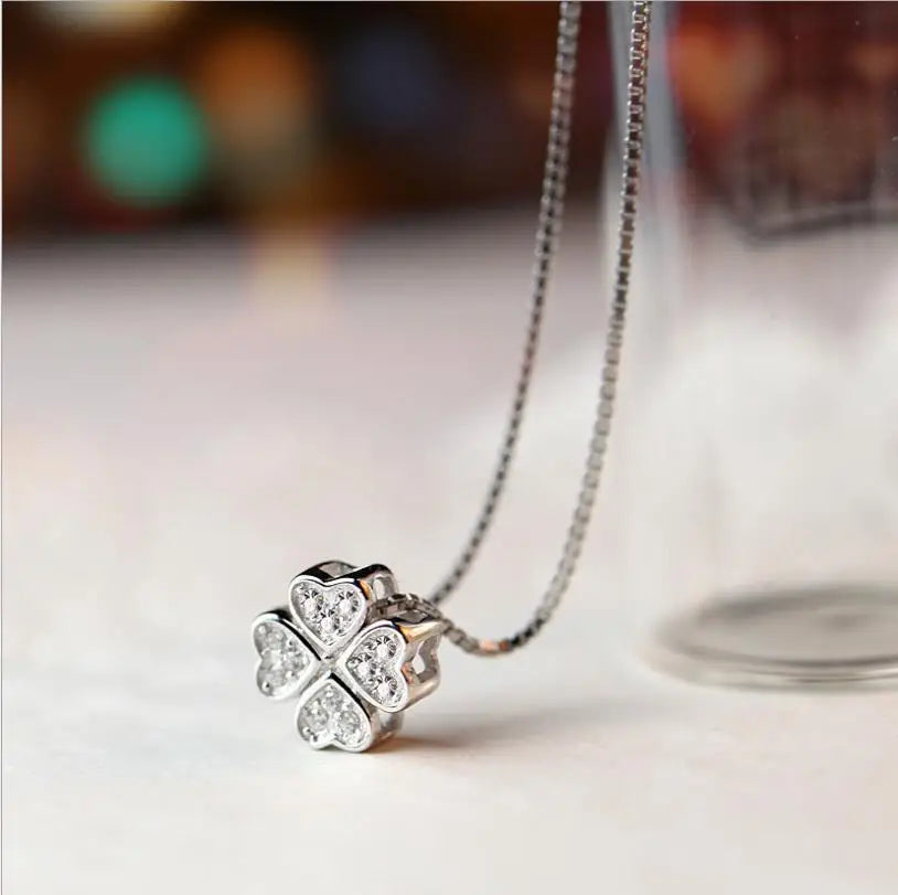 925 Sterling Silver Jewelry Love Clover Necklaces & Pendants Rhinestones Fashion Choker Maxi Necklace Women Collares