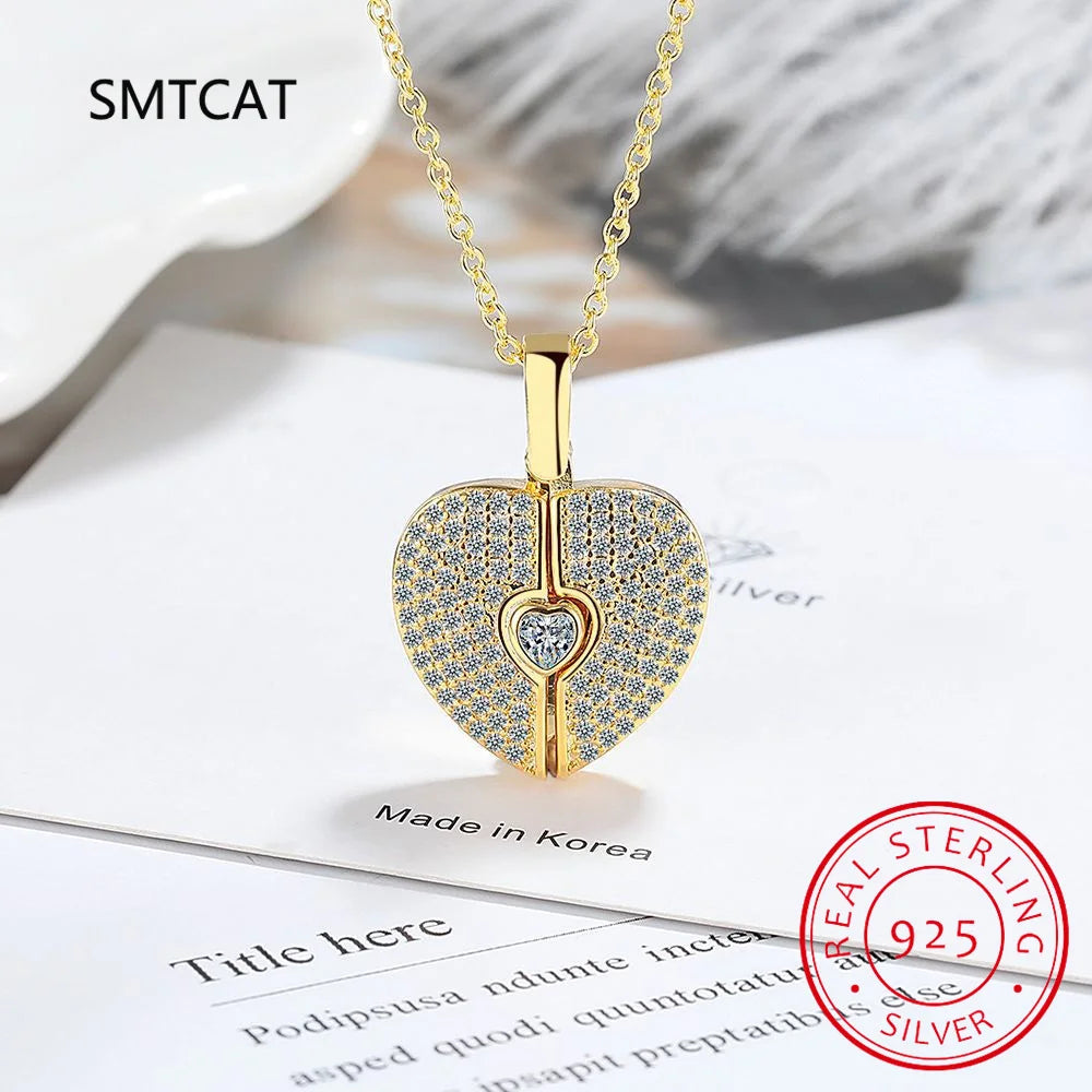 2CT Pass Tested Moissanite Heart Necklace for Women S925 Silver Plated Platinum Simulated Diamonds Pendant Birthday Gift