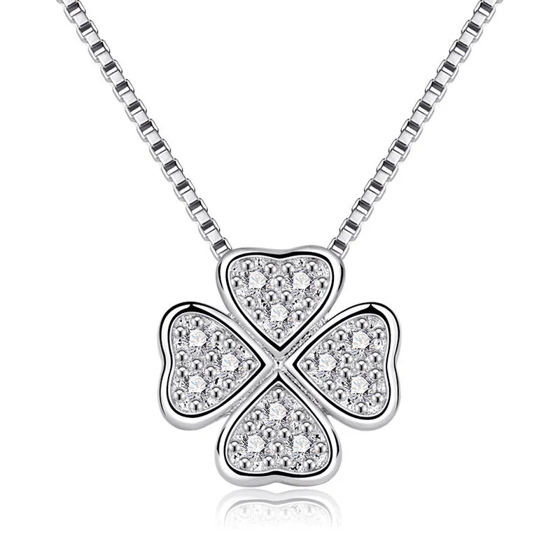 925 Sterling Silver Jewelry Love Clover Necklaces & Pendants Rhinestones Fashion Choker Maxi Necklace Women Collares