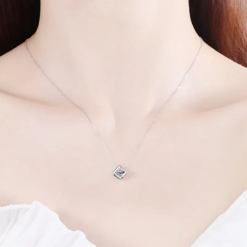 Wedding Fine Jewelry Moissanite 0.5/1Ct  Diamond Necklace PT950 Platinum Square Pendant for Women Gift Luxury Popular Girl Party