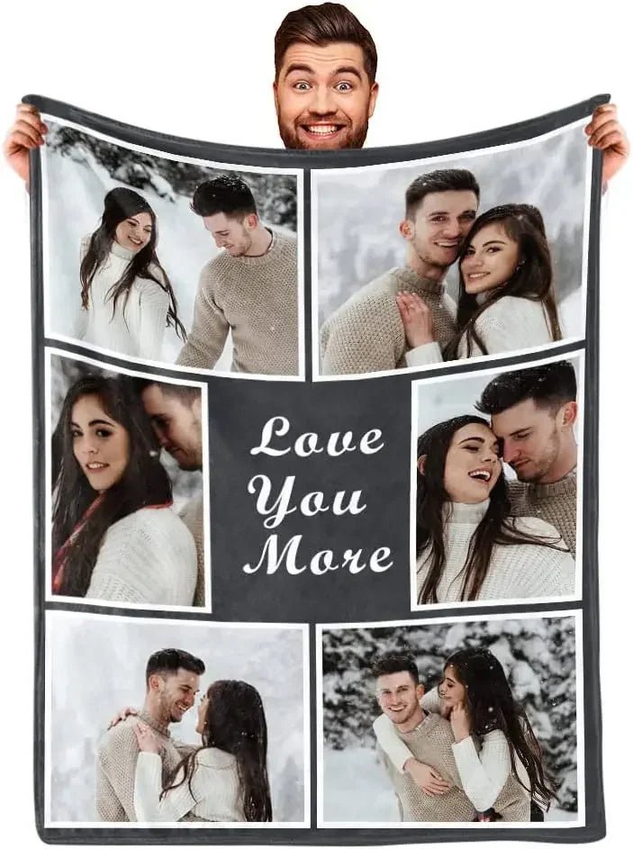 I Love You Custom Blanket with Photo Collage Text Personalized Picture Throw Blanket for Christmas Valentine's Day Birthday Gift