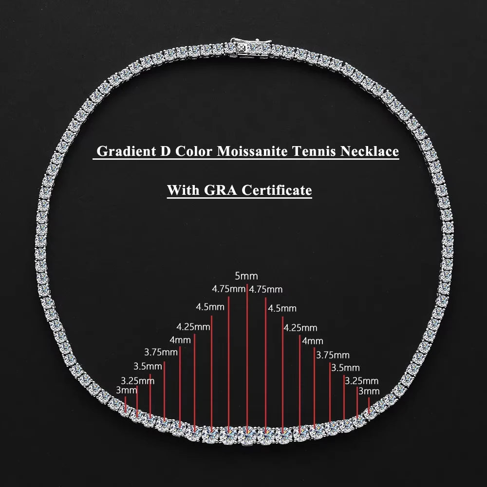 Serenity 3mm D VVS1 Moissanite Tennis Necklace for Women Man S925 Sterling Silver Tassel Necklace Plated 18k Clavicle Neck Chain