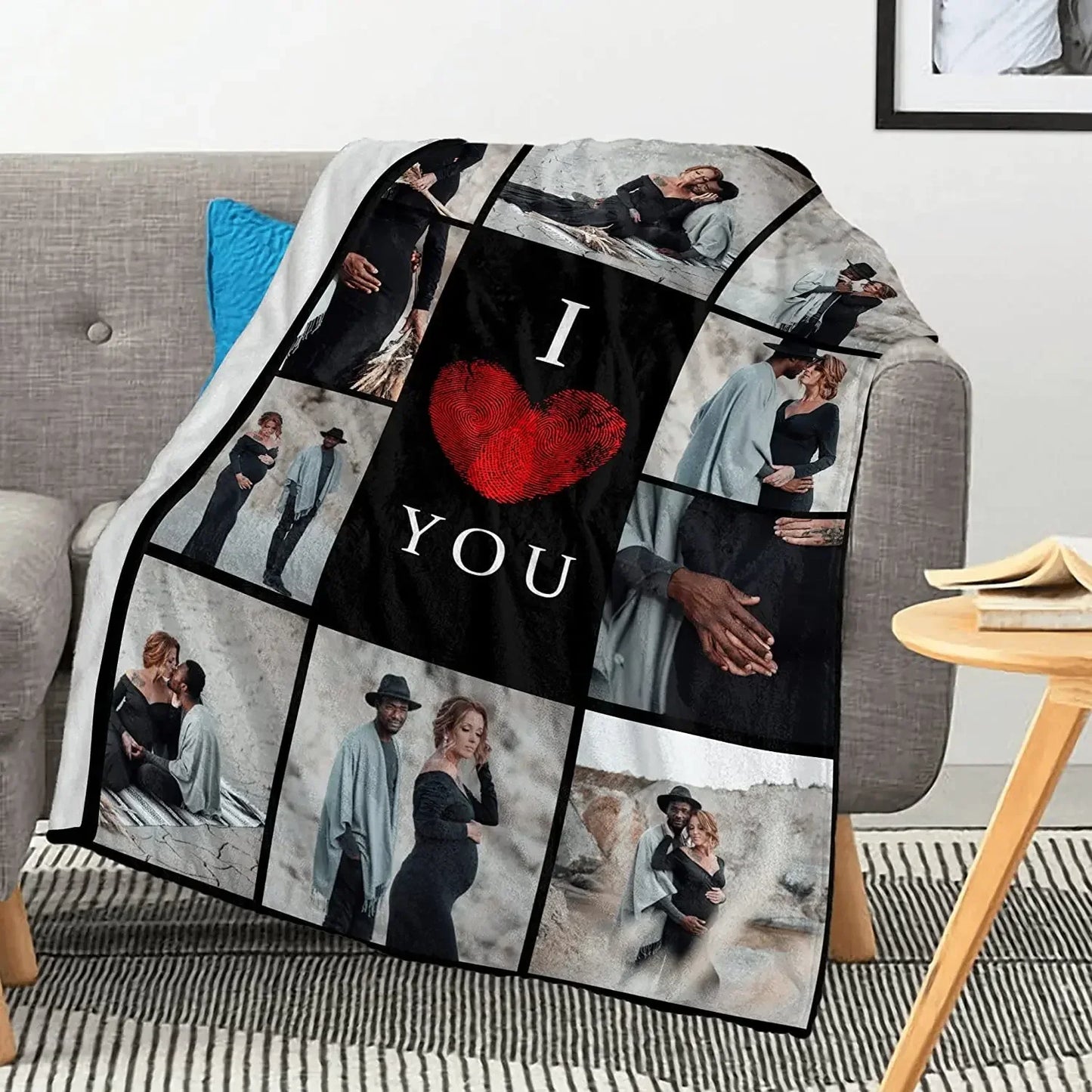 I Love You Custom Blanket with Photo Collage Text Personalized Picture Throw Blanket for Christmas Valentine's Day Birthday Gift