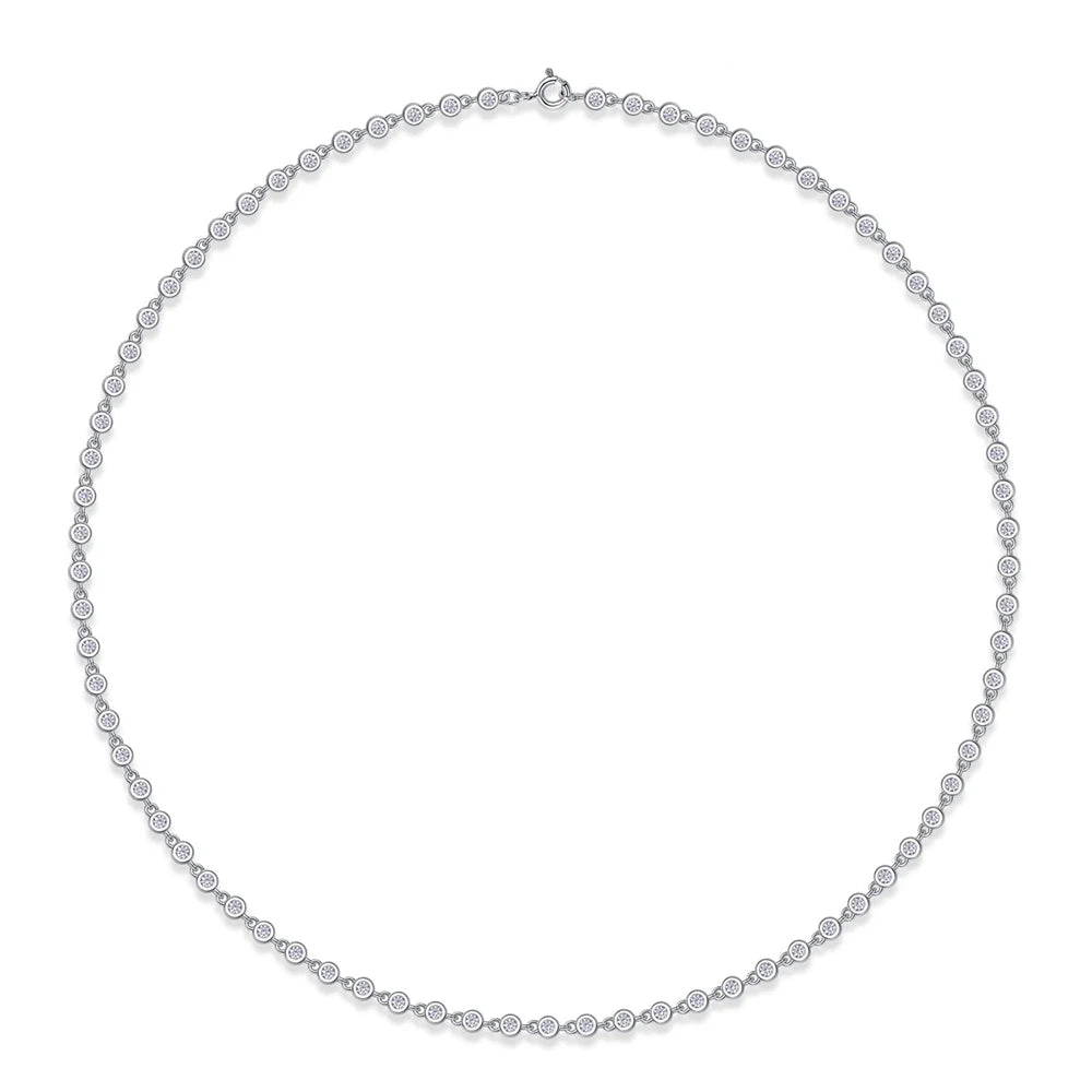 Gra Certified 3mm Round Bezel Moissanite Tennis Necklace for Women 925 Sterling Silver Plated 18k Gold D Color Diamond Neckchain