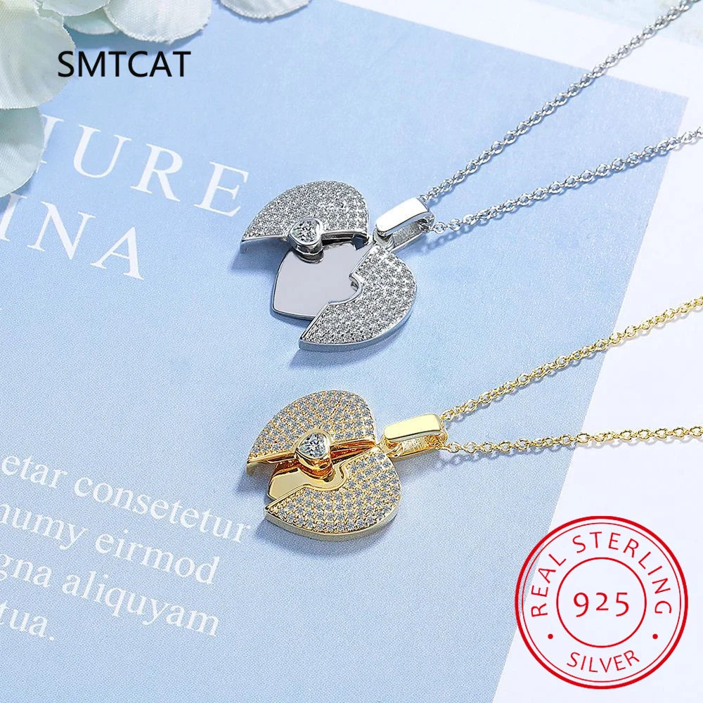 2CT Pass Tested Moissanite Heart Necklace for Women S925 Silver Plated Platinum Simulated Diamonds Pendant Birthday Gift