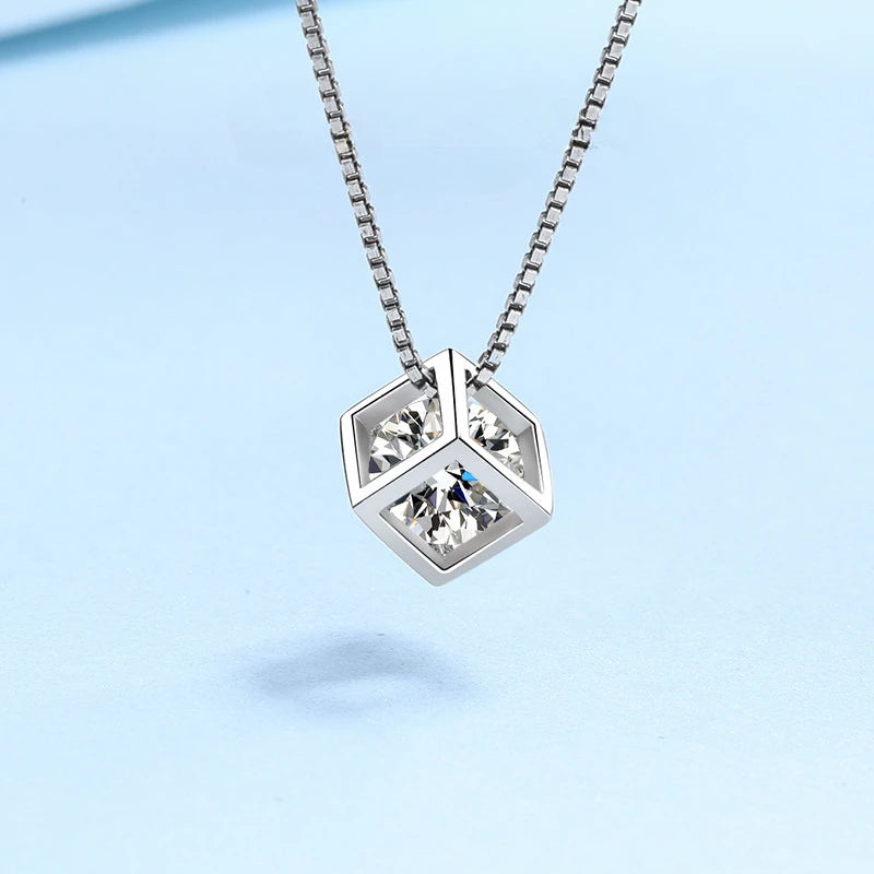 Wedding Fine Jewelry Moissanite 0.5/1Ct  Diamond Necklace PT950 Platinum Square Pendant for Women Gift Luxury Popular Girl Party