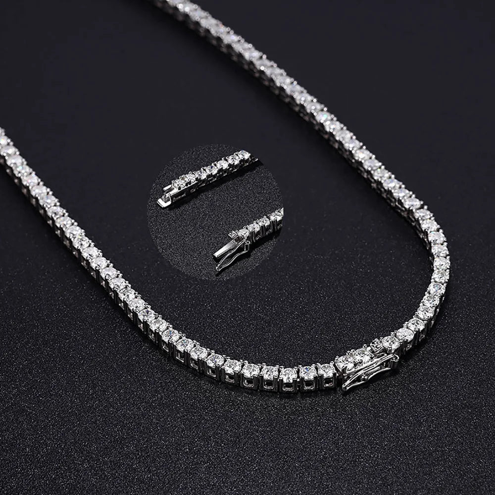 Serenity 3mm D VVS1 Moissanite Tennis Necklace for Women Man S925 Sterling Silver Tassel Necklace Plated 18k Clavicle Neck Chain