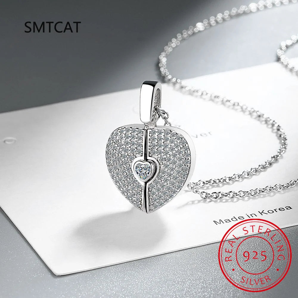 2CT Pass Tested Moissanite Heart Necklace for Women S925 Silver Plated Platinum Simulated Diamonds Pendant Birthday Gift