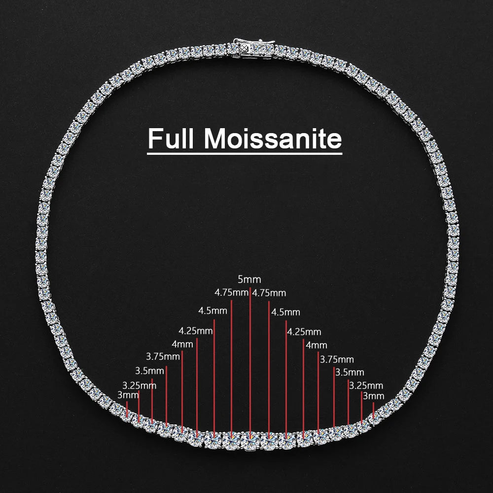 Serenity 3mm D VVS1 Moissanite Tennis Necklace for Women Man S925 Sterling Silver Tassel Necklace Plated 18k Clavicle Neck Chain