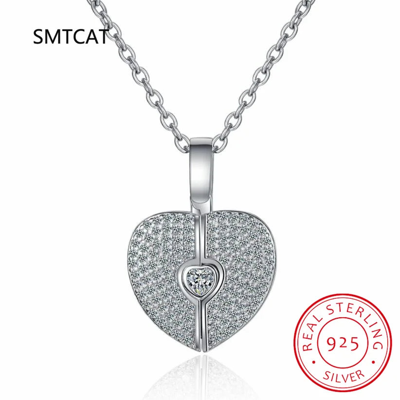 2CT Pass Tested Moissanite Heart Necklace for Women S925 Silver Plated Platinum Simulated Diamonds Pendant Birthday Gift