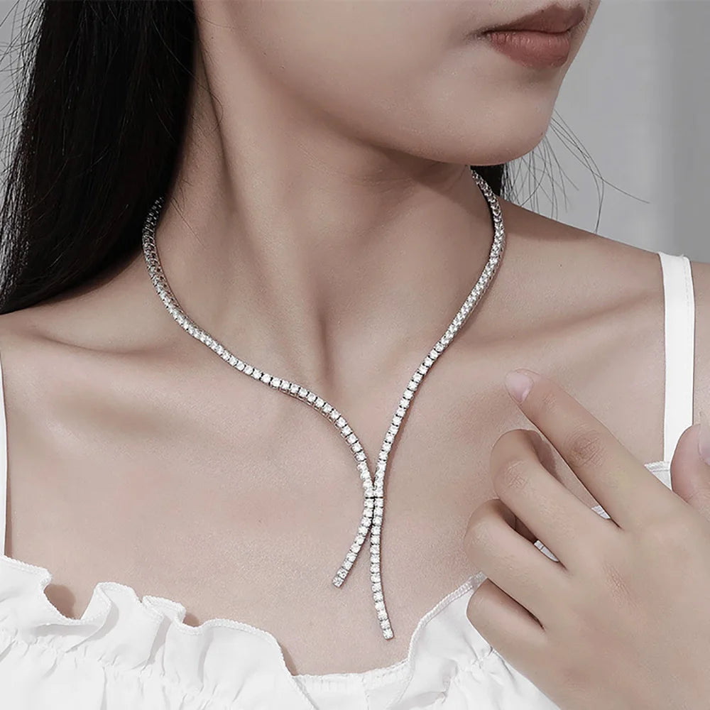 Serenity 3mm D VVS1 Moissanite Tennis Necklace for Women Man S925 Sterling Silver Tassel Necklace Plated 18k Clavicle Neck Chain