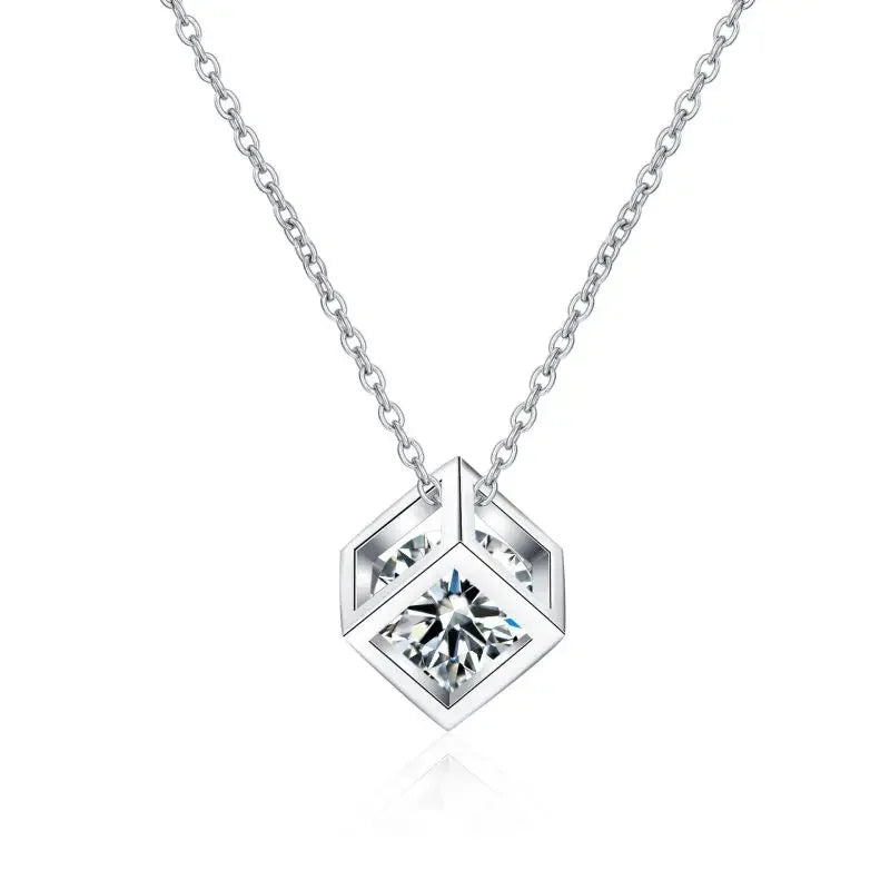 Wedding Fine Jewelry Moissanite 0.5/1Ct  Diamond Necklace PT950 Platinum Square Pendant for Women Gift Luxury Popular Girl Party